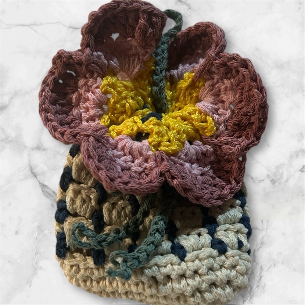 Hand Crafted Pink and Yellow Floral Crochet Pouches - Picture 3 of 3
